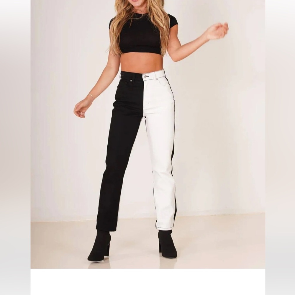 Revice Black and White Straight Leg High Waist Jeans / Size 26